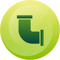 Green Circular Icon With A Dark Green Pipe Symbol In The Center, Indicating Plumbing Or Drainage.