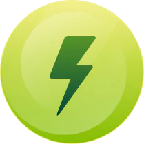 Green Circular Icon With A Dark Green Lightning Bolt In The Center.