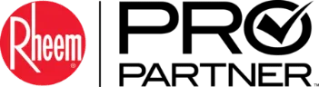 Rheem Manufacturing Company Logo With A Red Circle And White Text.